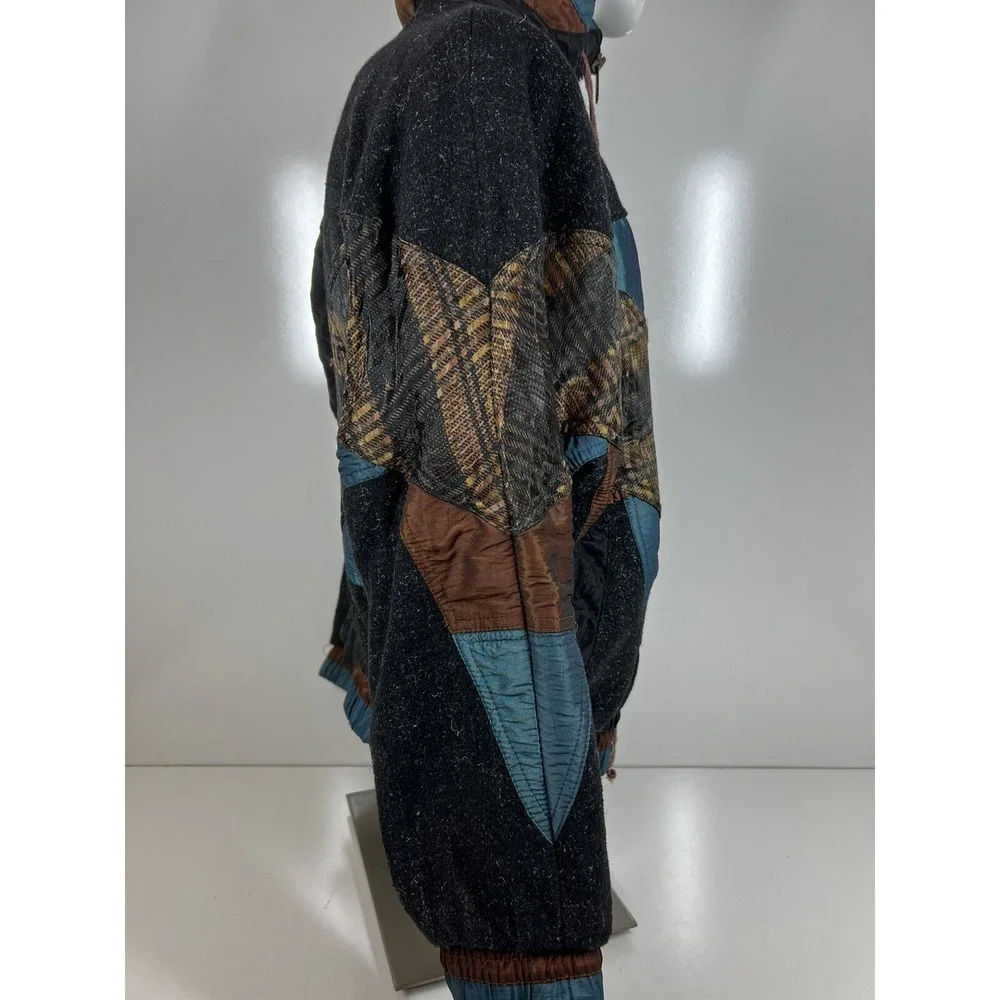 Vintage Wool Blend Multi Colored Multi Material Jacket Teen LARGE Retro Geometry